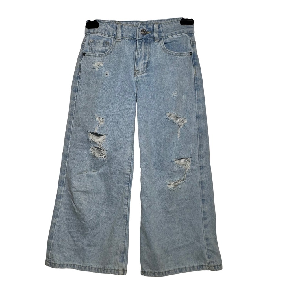 Kidscool Space Light Wash Distressed Wide Leg Jeans Youth‎ Size 130